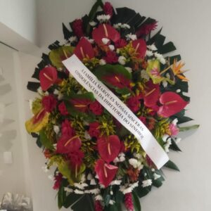 Coroa de Flores de Antúrioszua Vermelho e Crisântemo Alpinia e Extrelia